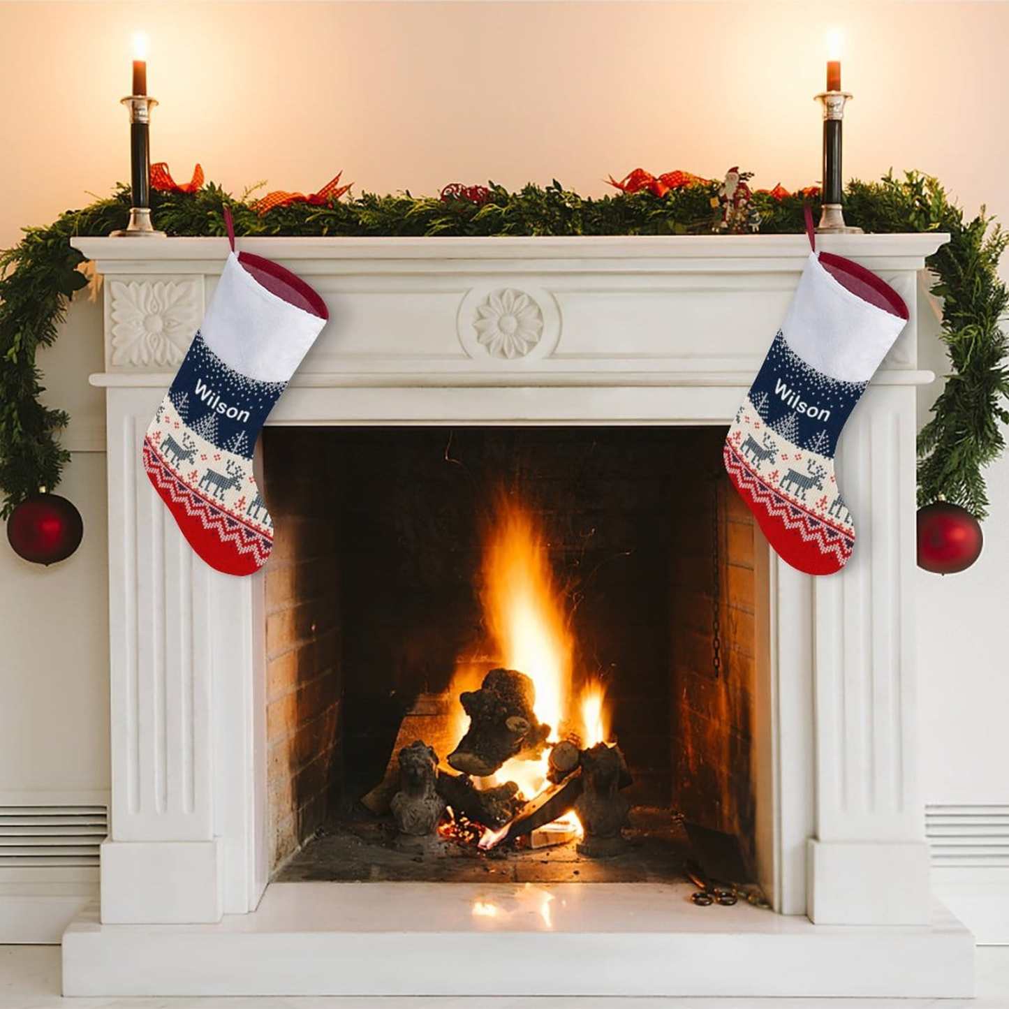 Custom 16.5in(L) Super Size-Custom Name Blue Elk Christmas Stocking - YesCustom