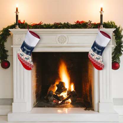 Custom 16.5in(L) Super Size-Custom Name Blue Elk Christmas Stocking - YesCustom