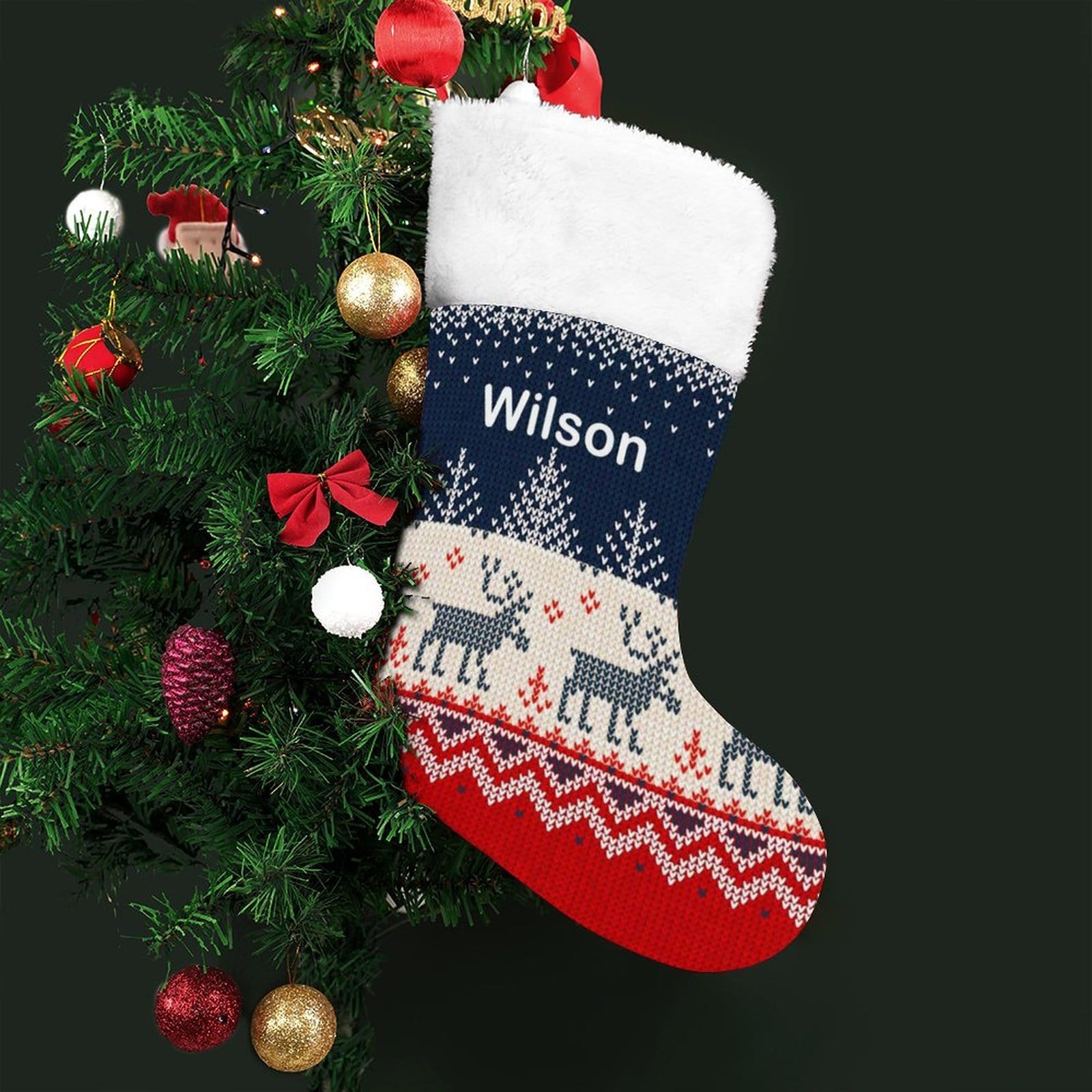Custom 16.5in(L) Super Size-Custom Name Blue Elk Christmas Stocking - YesCustom