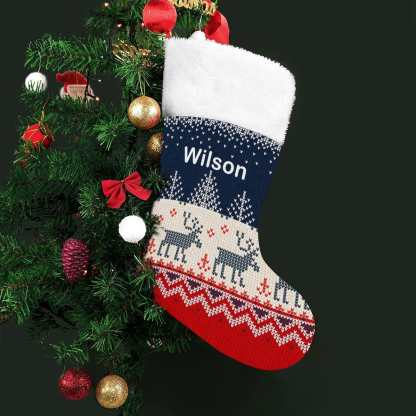 Custom 16.5in(L) Super Size-Custom Name Blue Elk Christmas Stocking - YesCustom
