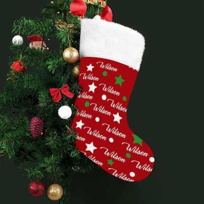 Custom 16.5in(L) Super Size-Custom Name Dot Five-pointed Heart Christmas Stocking - YesCustom