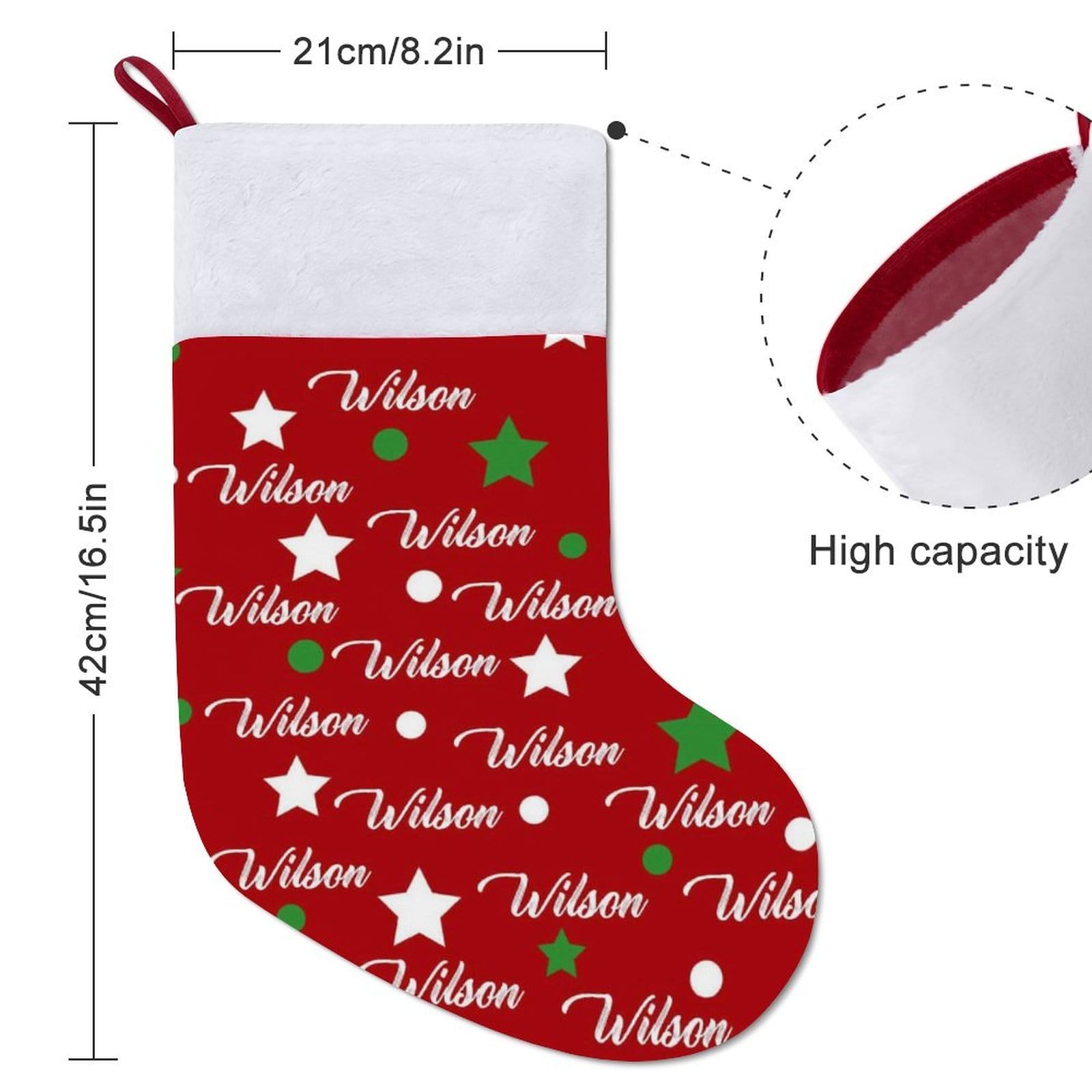 Custom 16.5in(L) Super Size-Custom Name Dot Five-pointed Heart Christmas Stocking - YesCustom