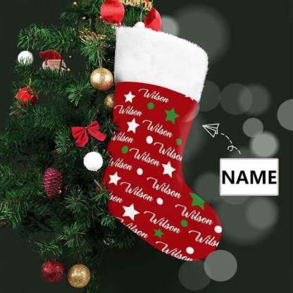 Custom 16.5in(L) Super Size-Custom Name Dot Five-pointed Heart Christmas Stocking - YesCustom