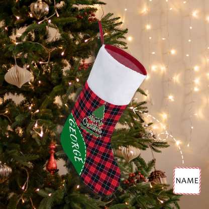 Custom 16.5in(L) Super Size-Custom Name Red Black Stripes Christmas Stocking - YesCustom