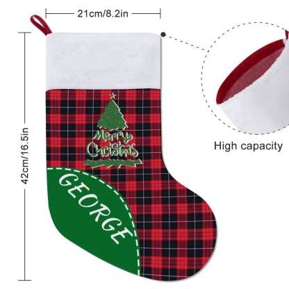 Custom 16.5in(L) Super Size-Custom Name Red Black Stripes Christmas Stocking - YesCustom