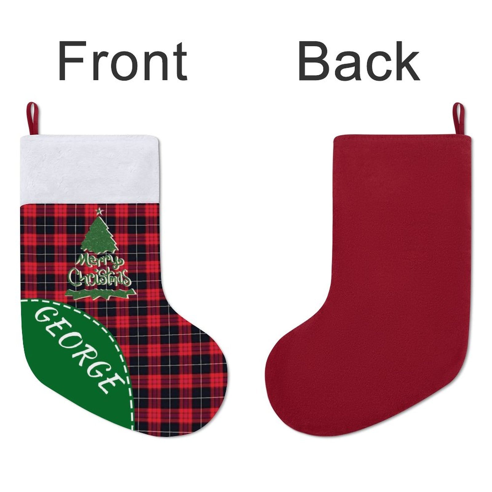 Custom 16.5in(L) Super Size-Custom Name Red Black Stripes Christmas Stocking - YesCustom
