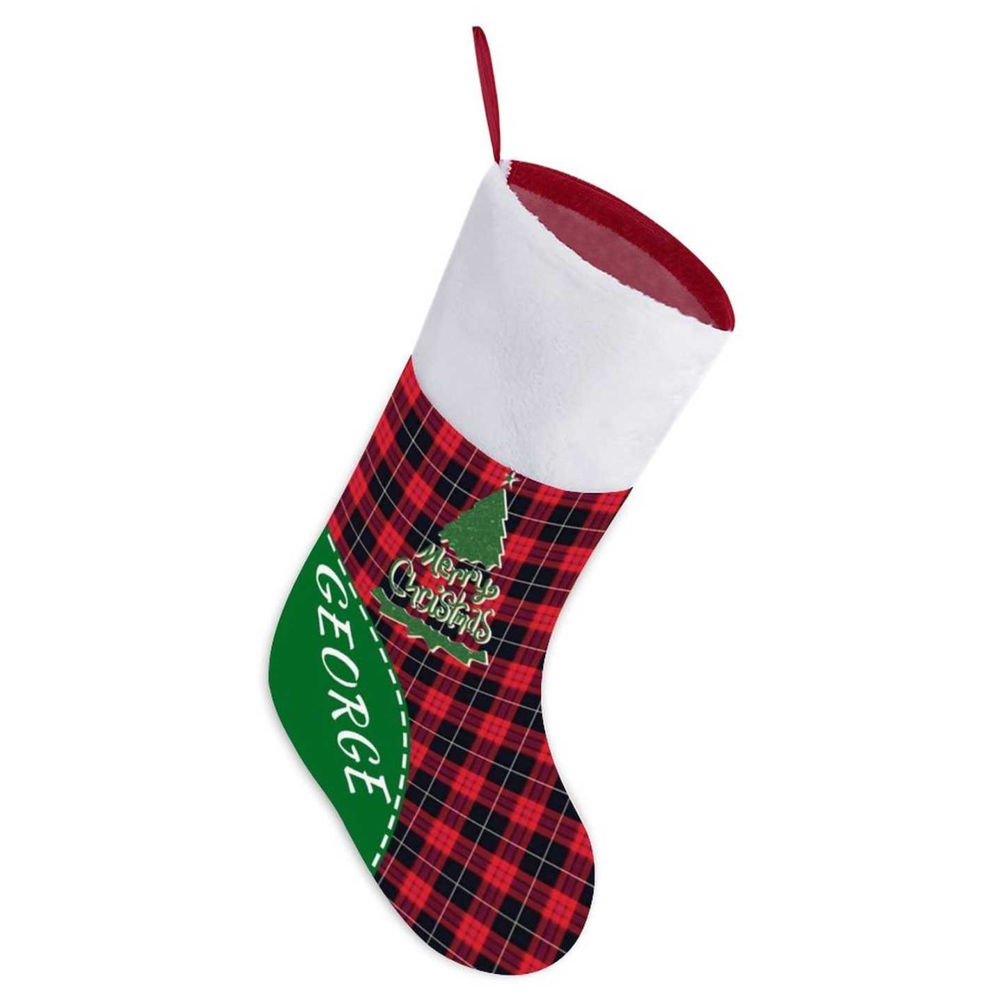 Custom 16.5in(L) Super Size-Custom Name Red Black Stripes Christmas Stocking - YesCustom