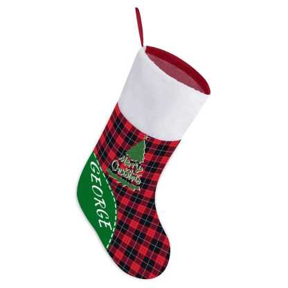 Custom 16.5in(L) Super Size-Custom Name Red Black Stripes Christmas Stocking - YesCustom