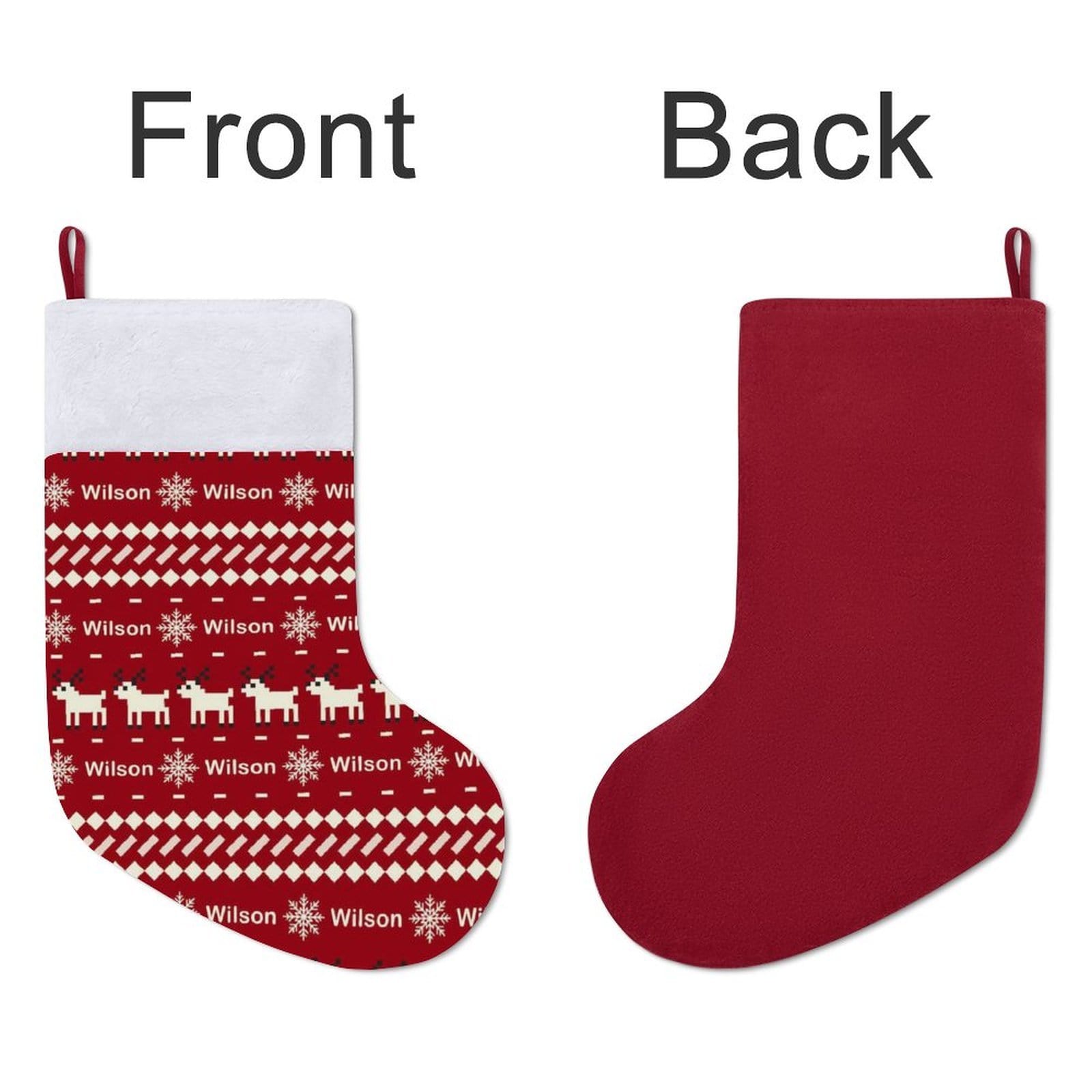 Custom 16.5in(L) Super Size-Custom Name Red Snowflake Fawn Christmas Stocking - YesCustom