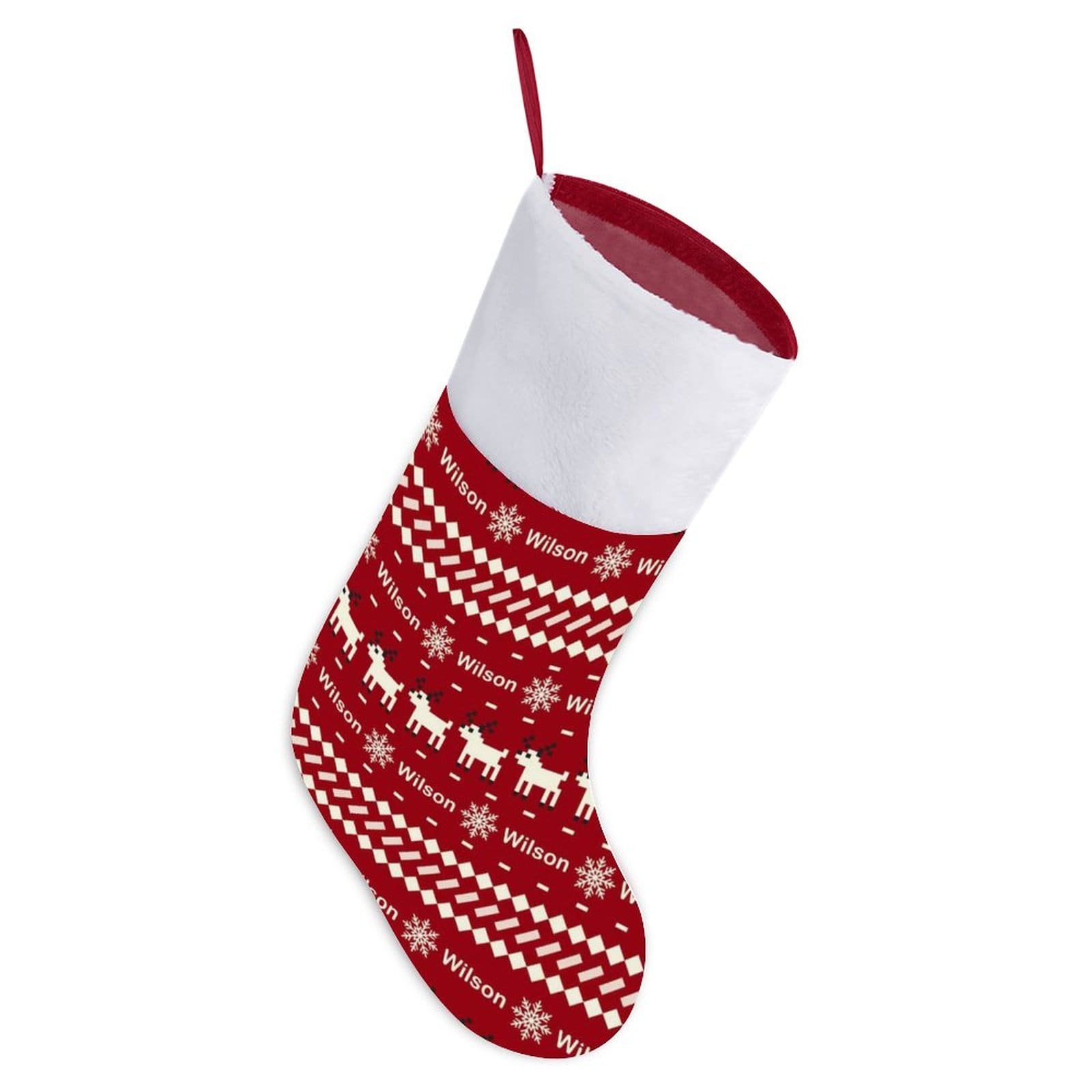 Custom 16.5in(L) Super Size-Custom Name Red Snowflake Fawn Christmas Stocking - YesCustom