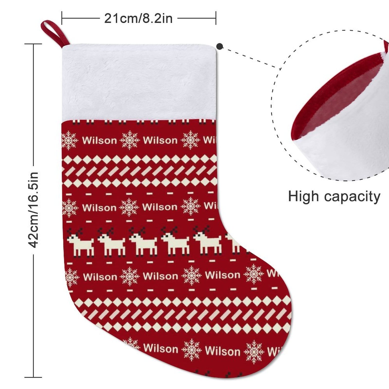 Custom 16.5in(L) Super Size-Custom Name Red Snowflake Fawn Christmas Stocking - YesCustom