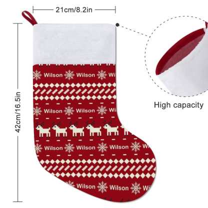 Custom 16.5in(L) Super Size-Custom Name Red Snowflake Fawn Christmas Stocking - YesCustom