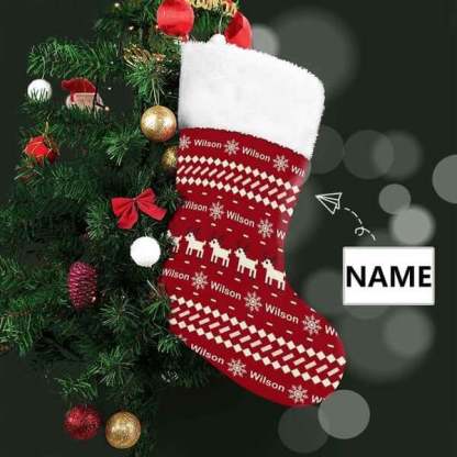 Custom 16.5in(L) Super Size-Custom Name Red Snowflake Fawn Christmas Stocking - YesCustom