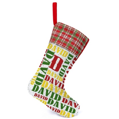 Custom 16.5in(L) Super Size-Custom Name Red Yellow Green Christmas Socks Flip Sequins Christmas Stocking - YesCustom