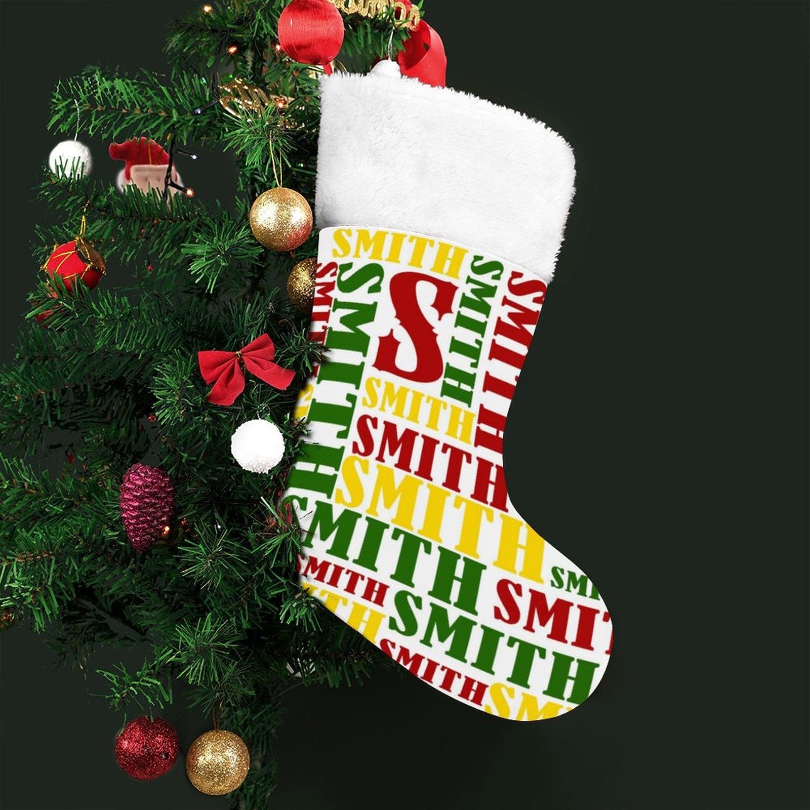 Custom 16.5in(L) Super Size-Custom Name Red Yellow Green Christmas Socks Flip Sequins Christmas Stocking - YesCustom