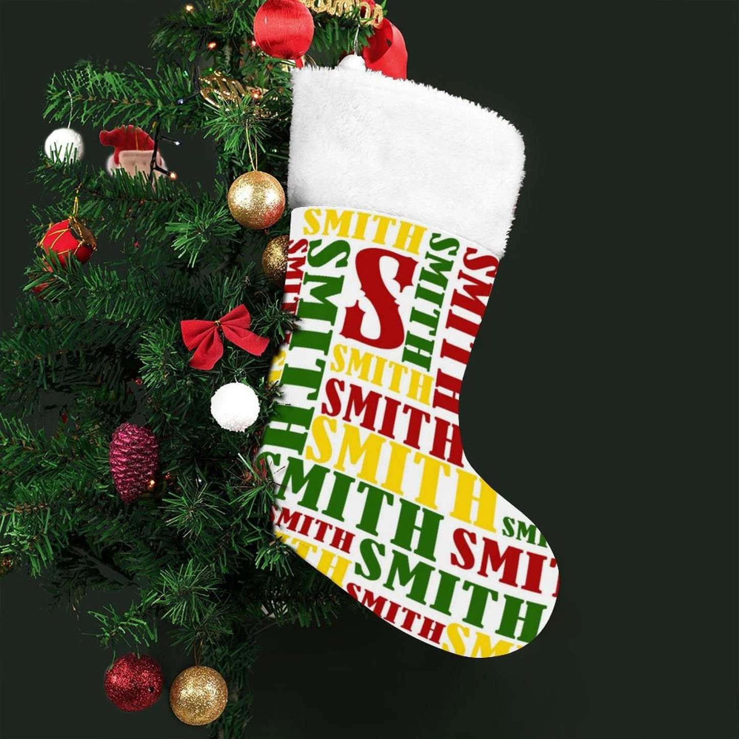 Custom 16.5in(L) Super Size-Custom Name Red Yellow Green Christmas Socks Flip Sequins Christmas Stocking - YesCustom