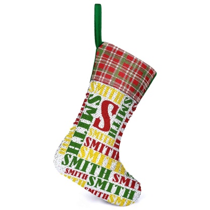 Custom 16.5in(L) Super Size-Custom Name Red Yellow Green Christmas Socks Flip Sequins Christmas Stocking - YesCustom