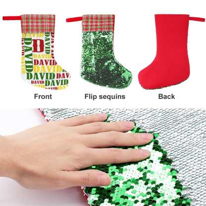 Custom 16.5in(L) Super Size-Custom Name Red Yellow Green Christmas Socks Flip Sequins Christmas Stocking - YesCustom