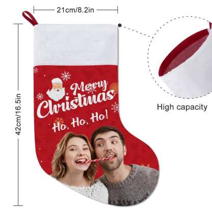 Custom 16.5in(L) Super Size-Custom Photo Couple Red Background Merry Christmas Socks Flip Sequins Christmas Stocking - YesCustom