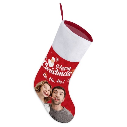 Custom 16.5in(L) Super Size-Custom Photo Couple Red Background Merry Christmas Socks Flip Sequins Christmas Stocking - YesCustom