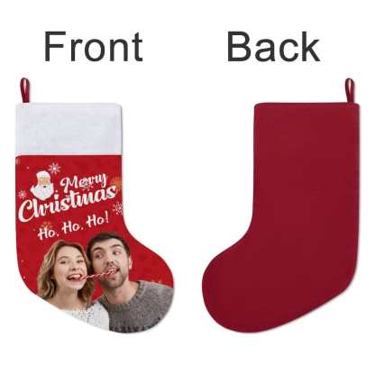 Custom 16.5in(L) Super Size-Custom Photo Couple Red Background Merry Christmas Socks Flip Sequins Christmas Stocking - YesCustom
