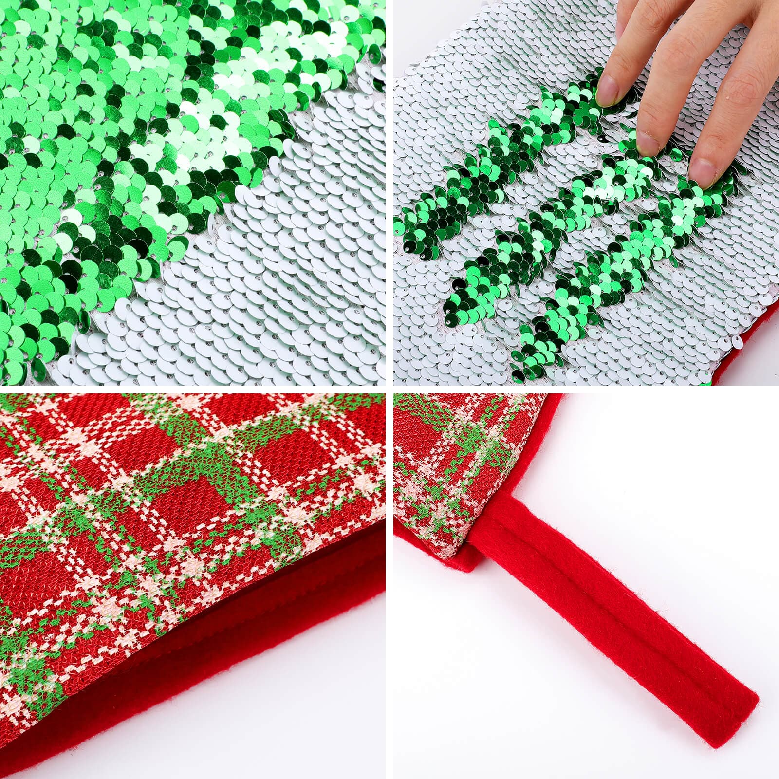 Custom 16.5in(L) Super Size-Custom Family Face Christmas Tree Lattice Flip Sequins Christmas Stocking - YesCustom