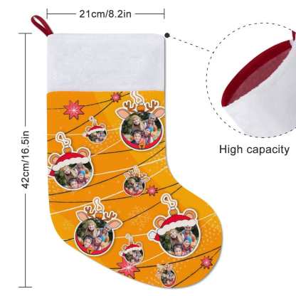 Custom 16.5in(L) Super Size-Custom Photo Line Orange Background Christmas Socks Flip Sequins Christmas Stocking - YesCustom