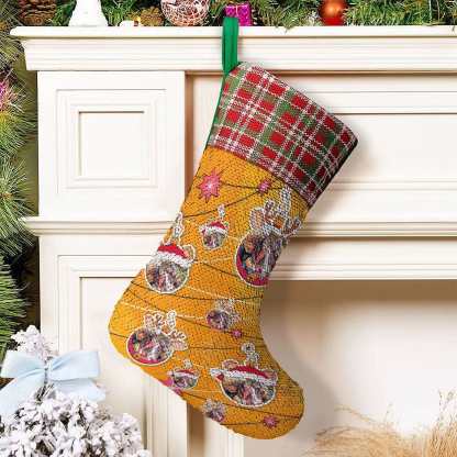 Custom 16.5in(L) Super Size-Custom Photo Line Orange Background Christmas Socks Flip Sequins Christmas Stocking - YesCustom