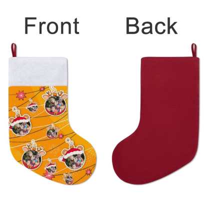 Custom 16.5in(L) Super Size-Custom Photo Line Orange Background Christmas Socks Flip Sequins Christmas Stocking - YesCustom