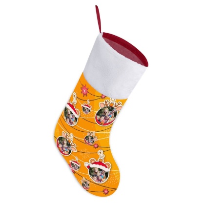 Custom 16.5in(L) Super Size-Custom Photo Line Orange Background Christmas Socks Flip Sequins Christmas Stocking - YesCustom