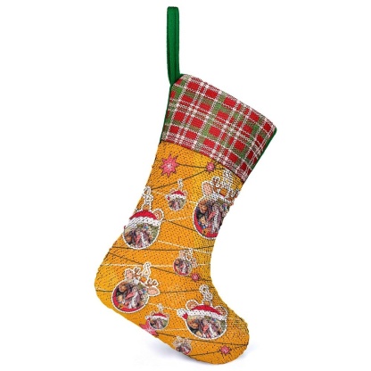 Custom 16.5in(L) Super Size-Custom Photo Line Orange Background Christmas Socks Flip Sequins Christmas Stocking - YesCustom