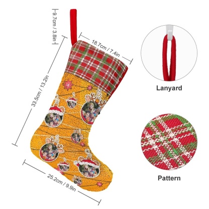 Custom 16.5in(L) Super Size-Custom Photo Line Orange Background Christmas Socks Flip Sequins Christmas Stocking - YesCustom