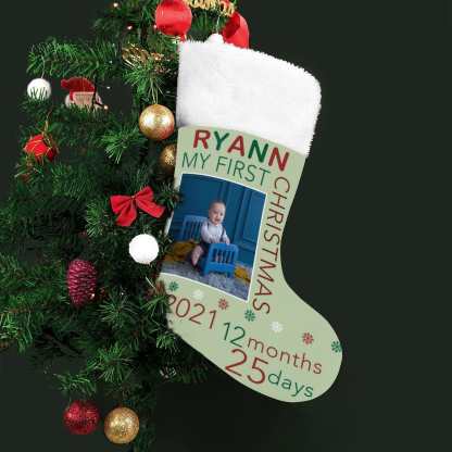 Custom 16.5in(L) Super Size-Custom Photo&Name My First Christmas Christmas Stocking - YesCustom