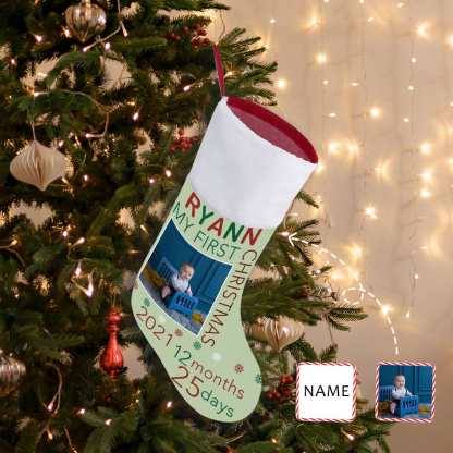 Custom 16.5in(L) Super Size-Custom Photo&Name My First Christmas Christmas Stocking - YesCustom
