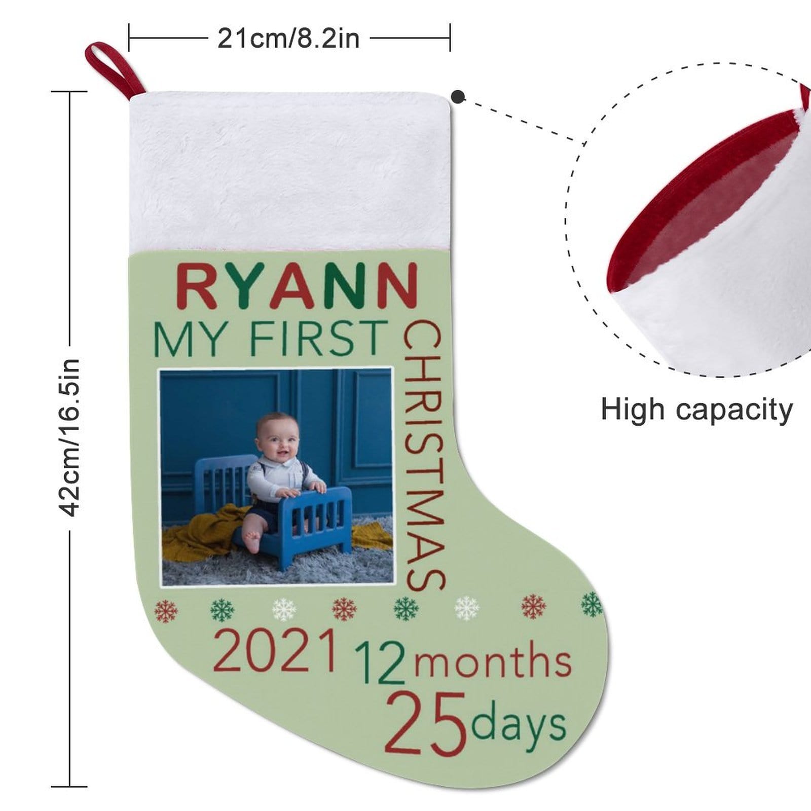 Custom 16.5in(L) Super Size-Custom Photo&Name My First Christmas Christmas Stocking - YesCustom