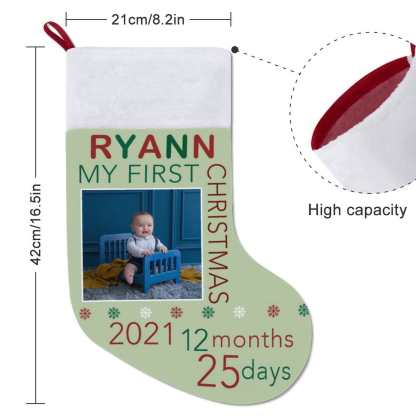 Custom 16.5in(L) Super Size-Custom Photo&Name My First Christmas Christmas Stocking - YesCustom