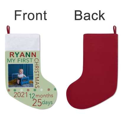 Custom 16.5in(L) Super Size-Custom Photo&Name My First Christmas Christmas Stocking - YesCustom