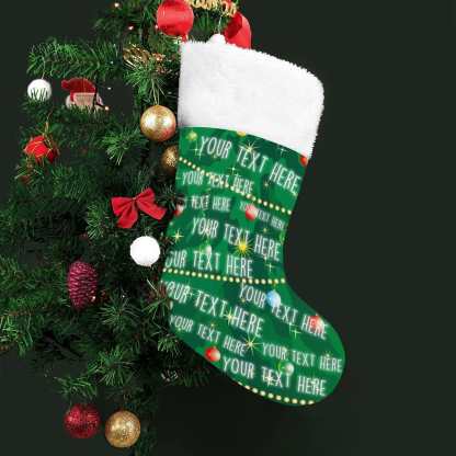 Custom 16.5in(L) Super Size-Custom Text Green Background Christmas Ornaments Socks Flip Sequins Christmas Stocking - YesCustom