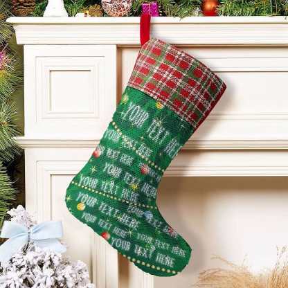 Custom 16.5in(L) Super Size-Custom Text Green Background Christmas Ornaments Socks Flip Sequins Christmas Stocking - YesCustom
