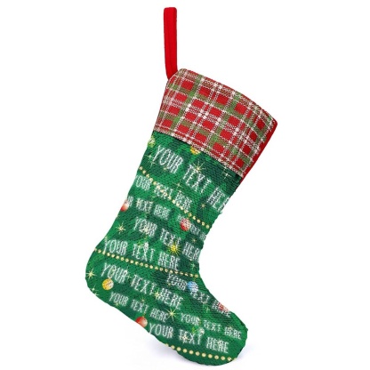Custom 16.5in(L) Super Size-Custom Text Green Background Christmas Ornaments Socks Flip Sequins Christmas Stocking - YesCustom
