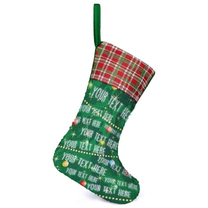 Custom 16.5in(L) Super Size-Custom Text Green Background Christmas Ornaments Socks Flip Sequins Christmas Stocking - YesCustom
