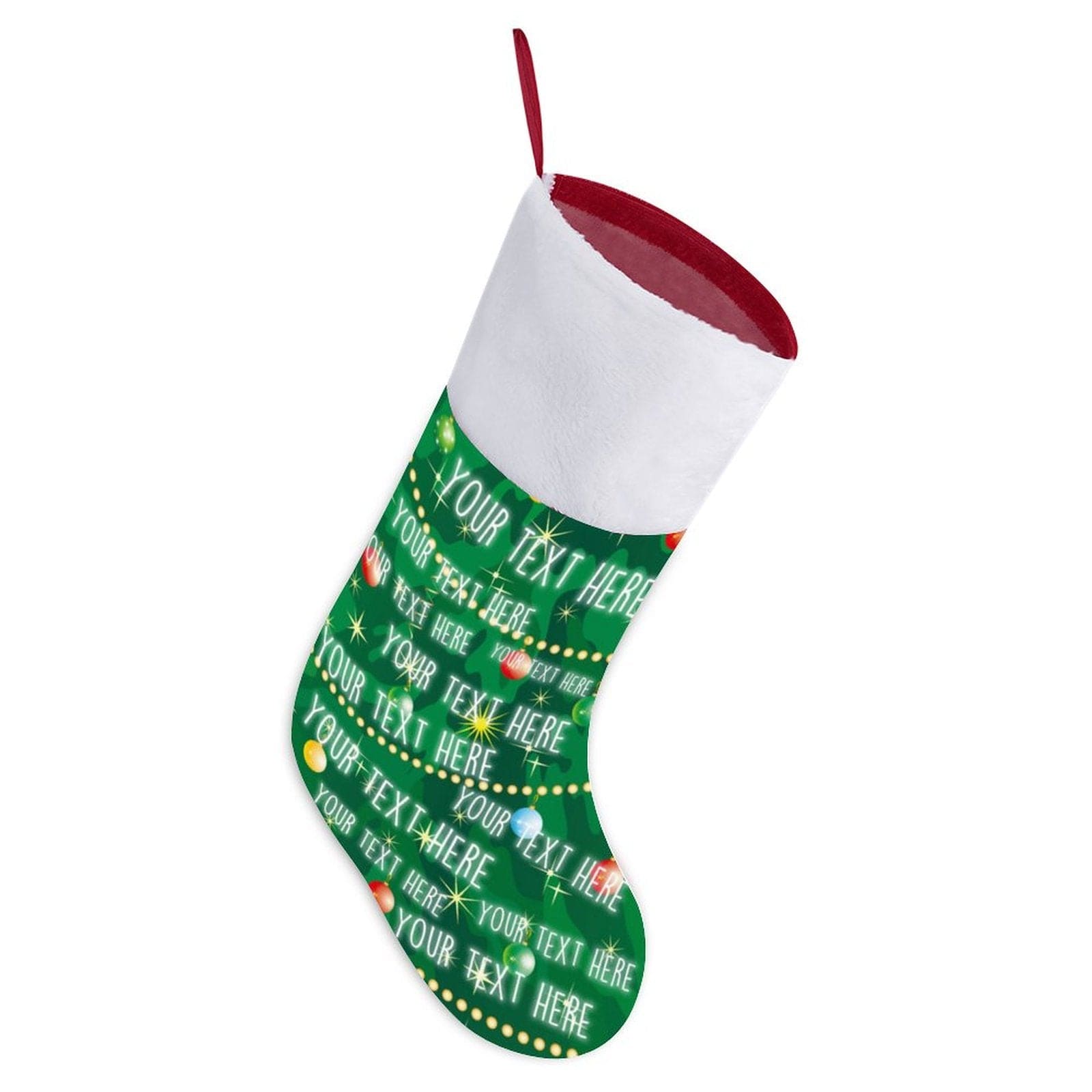 Custom 16.5in(L) Super Size-Custom Text Green Background Christmas Ornaments Socks Flip Sequins Christmas Stocking - YesCustom