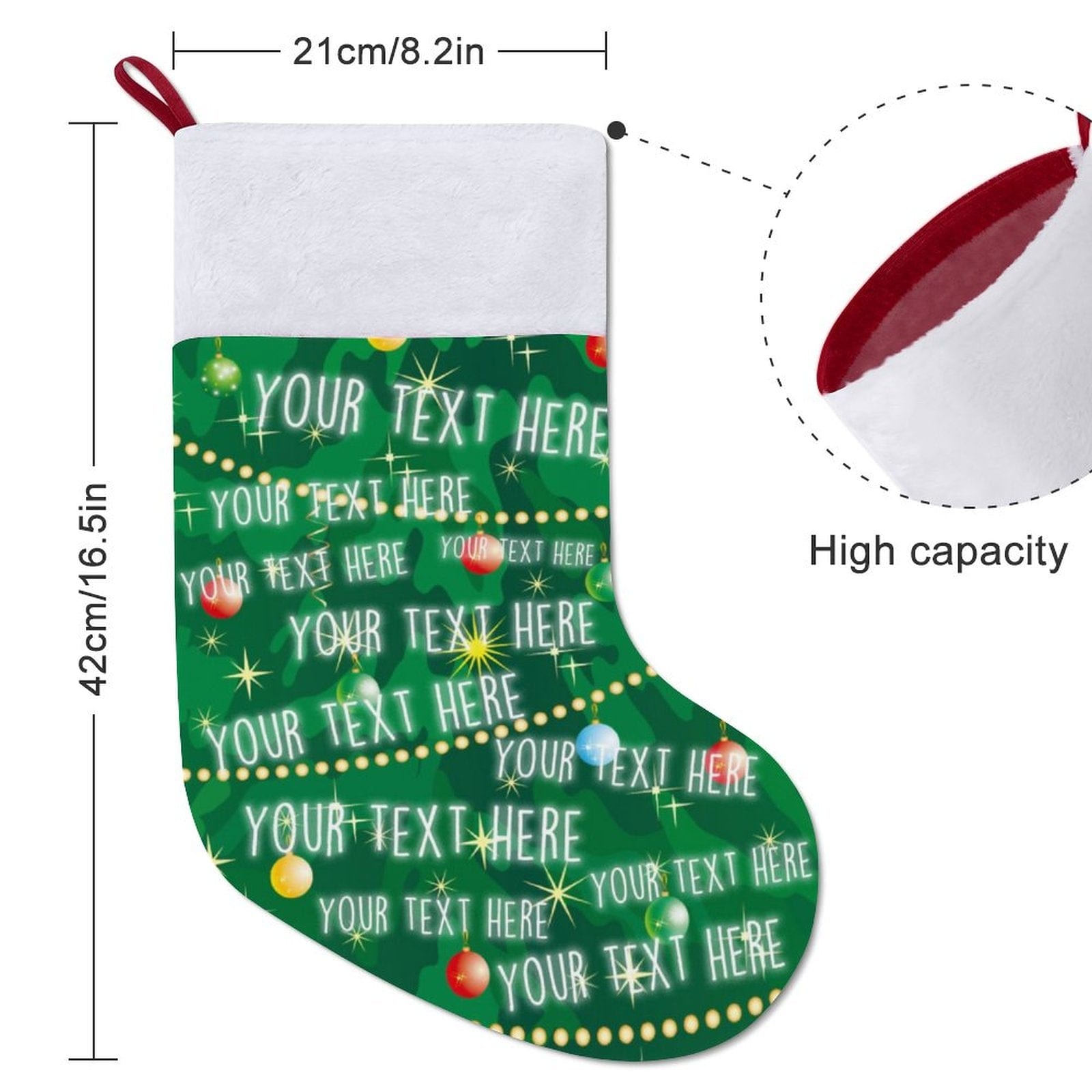 Custom 16.5in(L) Super Size-Custom Text Green Background Christmas Ornaments Socks Flip Sequins Christmas Stocking - YesCustom