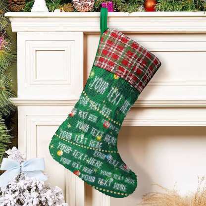 Custom 16.5in(L) Super Size-Custom Text Green Background Christmas Ornaments Socks Flip Sequins Christmas Stocking - YesCustom