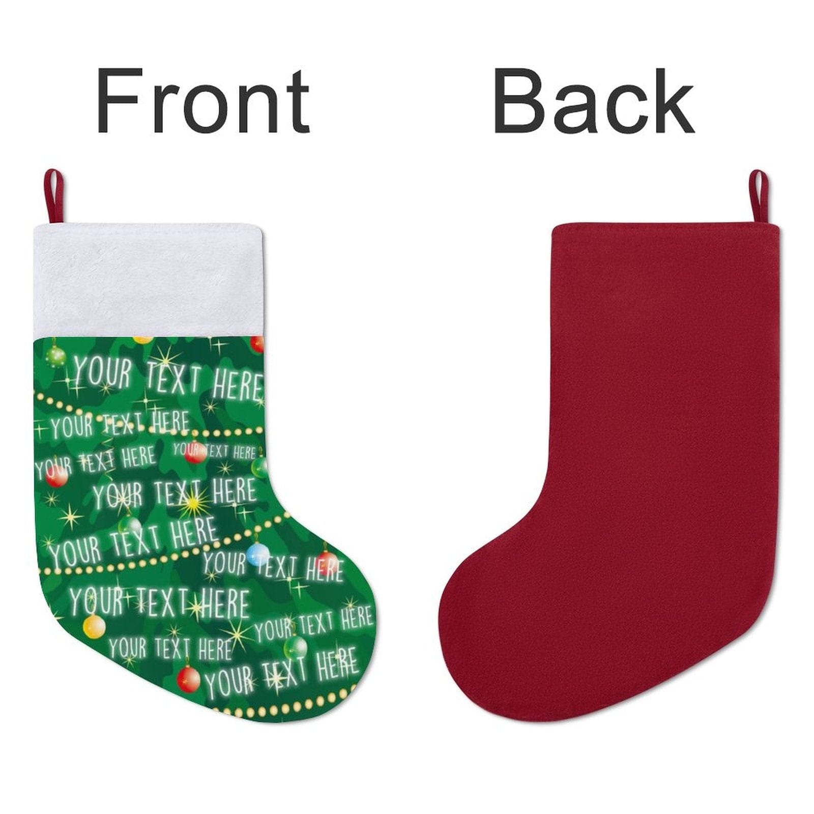 Custom 16.5in(L) Super Size-Custom Text Green Background Christmas Ornaments Socks Flip Sequins Christmas Stocking - YesCustom