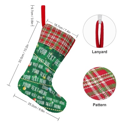 Custom 16.5in(L) Super Size-Custom Text Green Background Christmas Ornaments Socks Flip Sequins Christmas Stocking - YesCustom
