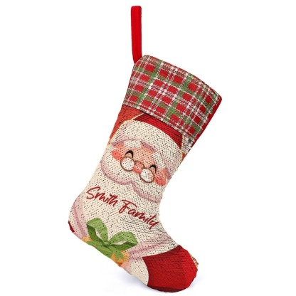 Custom 16.5in(L) Super Size-Custom Text Santa Claus Christmas Socks Flip Sequins Christmas Stocking - YesCustom