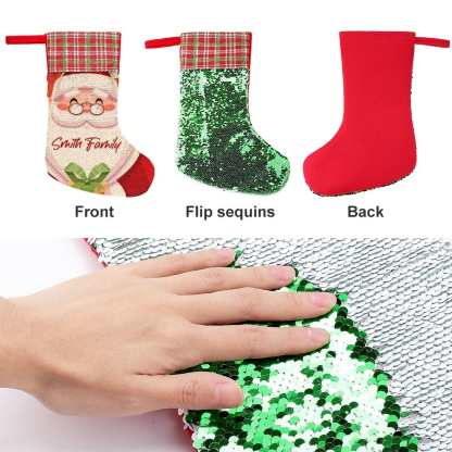 Custom 16.5in(L) Super Size-Custom Text Santa Claus Christmas Socks Flip Sequins Christmas Stocking - YesCustom