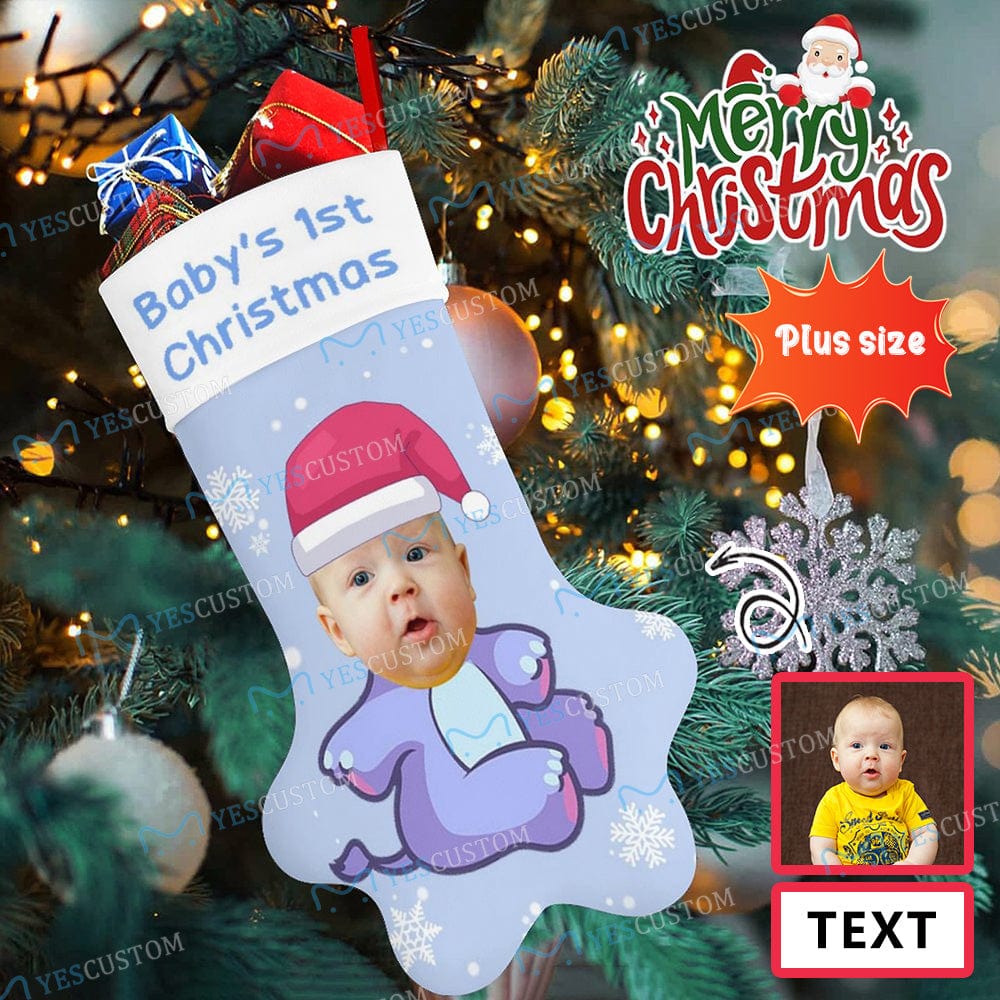 Custom 16.6in(L) Plus Size-Custom Baby's Face&Text Socks Paw Christmas Stocking Holiday Decor Gifts - YesCustom