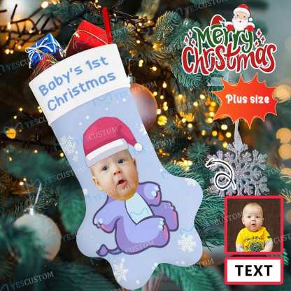 Custom 16.6in(L) Plus Size-Custom Baby's Face&Text Socks Paw Christmas Stocking Holiday Decor Gifts - YesCustom